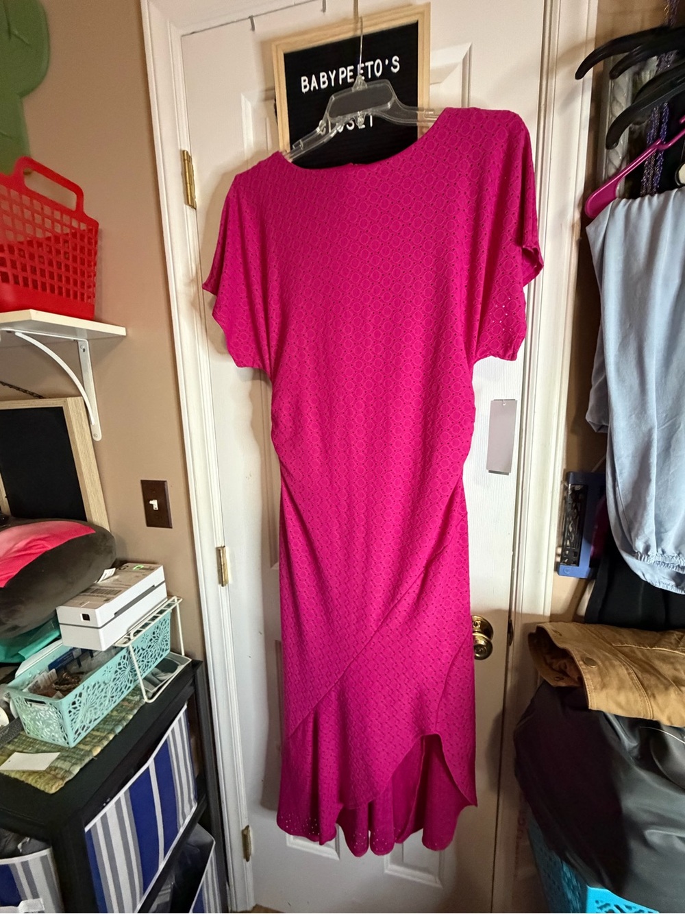 London Times Fuchsia High-Low Knit Dress
